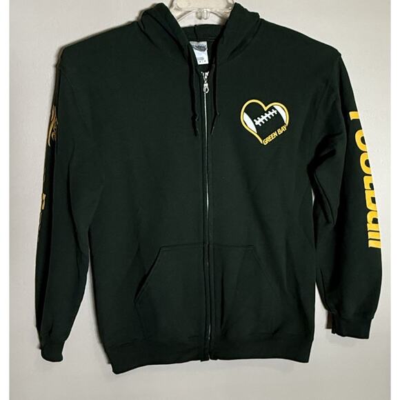 Gilden Green Bay Packers Medium Full Zip Hooded Sweatshirt Jacket w/Pockets, EUC - Picture 1 of 7